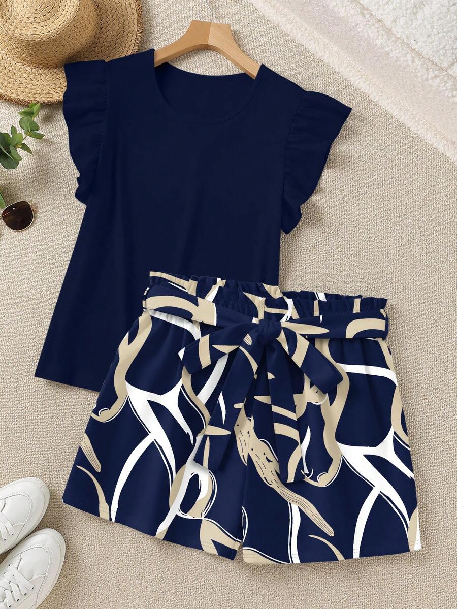 SHEIN LUNE Conjunto casual de 2 piezas para mujer talla grande - Azul Marino - Ver 1