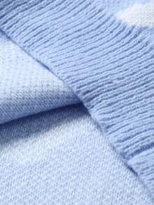 Manfinity Hypemode Men's Colorblock Crew Neck Casual Versatile Daily Wear Long Sleeve Sweater - Baby Blue - View 4