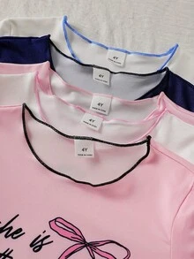 SHEIN 【隨機發貨1套】女童睡衣，四季款櫻桃、熊、蝴蝶結組合印花，領口、袖口與下擺對比色荷葉邊設計，舒適針織長袖長褲兩件套，1套（隨機發貨） - 彩色 - 查看 4