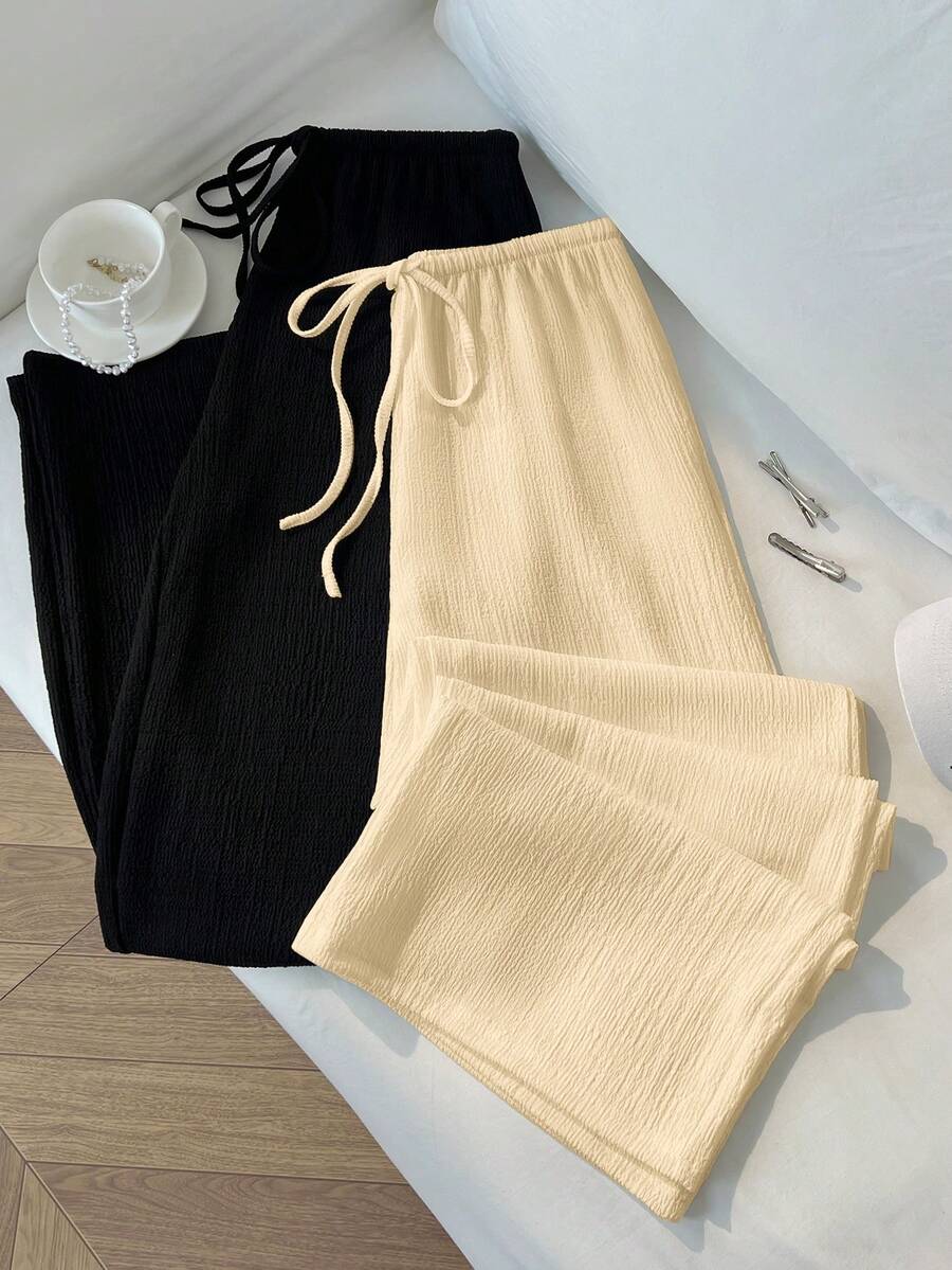 SHEIN Unity 夏季新款經典黑白配色,極簡休閒通勤風,百搭法式時尚女款寬鬆直筒長褲 - 彩色 - 查看 1