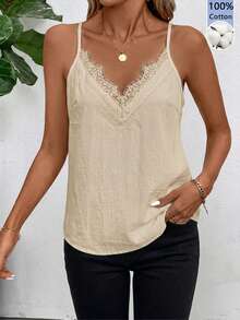 SHEIN Clasi Women's Lace Patchwork Casual Elegant Versatile Everyday Camisole Top Everyday Apricot Summer Brunch Daytime Daytime - Apricot - View 6