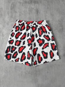 ROMWE MEN Men's Leopard Print Loose Shorts, Summer - White - View 2