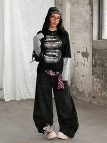 Coolane 女款秋冬街頭風休閒學院風 Grunge Punk Goth 棉質寬鬆長袖 T 恤 - 彩色 - 查看 6
