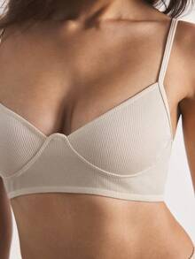 Ocili Ribbed Patchwork Comfortable Casual Everyday Mini Cup Women's Bra - White - View 2