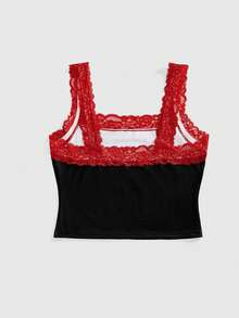 Strawberry Shortcake | ROMWE Cute Strawberry Collaboration Lace Patchwork Polka Dot Bow Non-Wired Women's Lingerie Set - Black - View 6