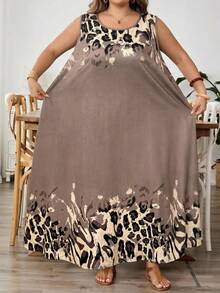 SHEIN CURVE+ 大尺碼女款無袖碎花洋裝，夏季、度假女裝，秋季女裝，冬季，CURVE PLUS - 彩色 - 查看 5