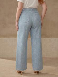 MOTF PREMIUM PLUS SIZE FLORAL PATTERN SLANTED POCKET STRAIGHT LEG JEANS - Blue - View 6