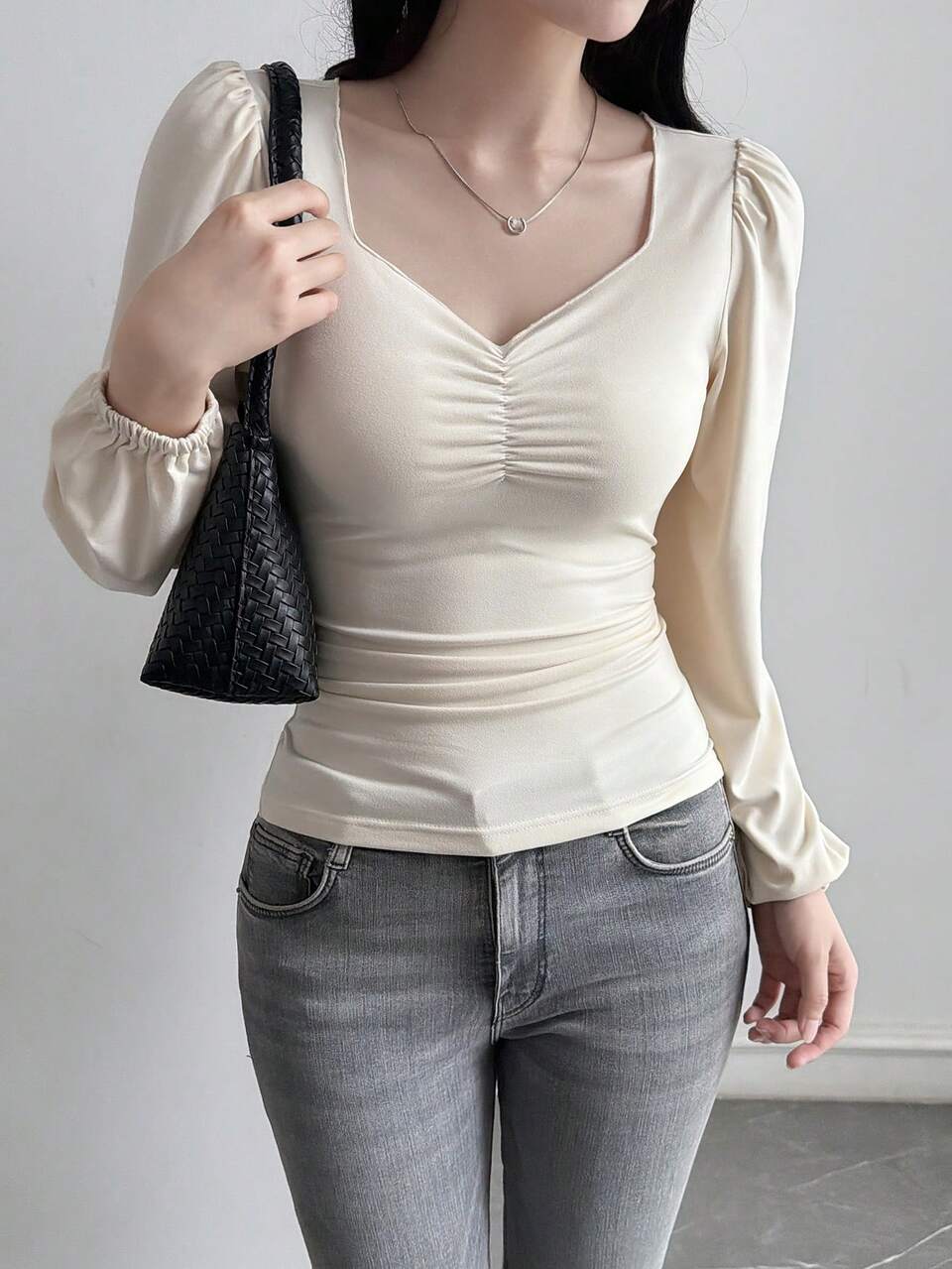 Solid Color Fitted Long Sleeve Elegant Vacation Spring Autumn Women's T-Shirt