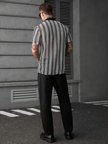 SLATEMANN Men's Mesh Patchwork Casual Shirt And Pants Set - Black and White - View 2