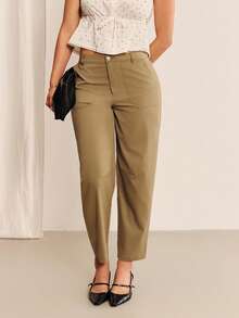 lacRébo Relaxed Khaki Mid-Rise Waisted Cargo Pants With Patch Pockets And Tapered Legs Autumn Going Out Office Work Pants Casual - Green - View 1