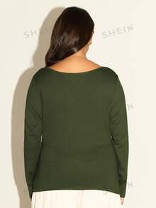 FASHION SZN Plus Size Women's Solid Color Cowl Neck Pleated Long Sleeve Versatile Top Fall - Dark Green - View 2