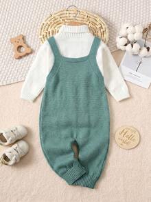 Baby Boy Cable Knit Button Design Autumn Romper - Green - View 2