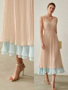 MOTF PREMIUM SPRING/SUMMER ELEGANT GRADIENT DUAL-TONE PLEATED DRESS - Multicolor - View 2