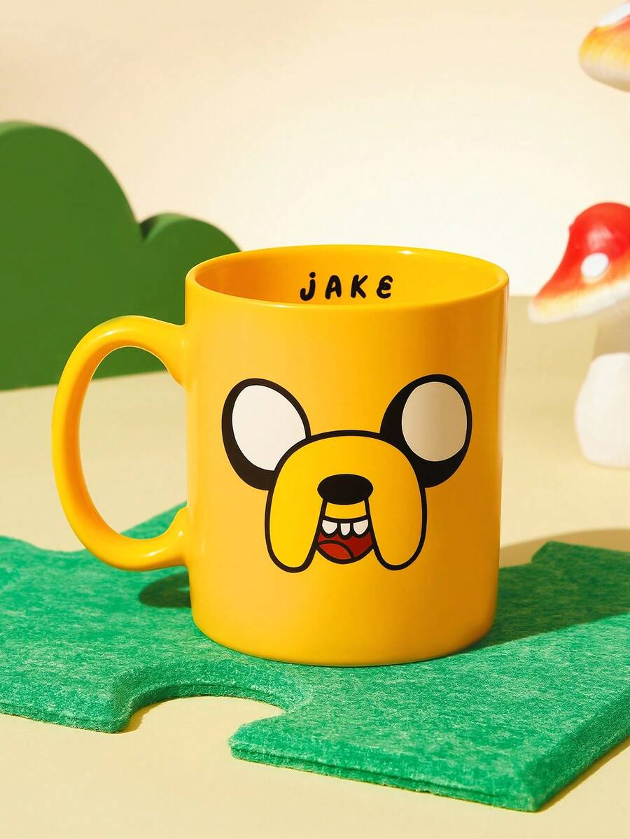 ADVENTURE TIME X SHEIN 1pc 10.14oz/300ml Cartoon Pattern Printed Ceramic Mug, Suitable For Holding Water, Milk, Juice, Coffee, Tea, BMO,JAKE,FINN,LUMPY SPACE,ADVENTURE TIME - Yellow - View 1