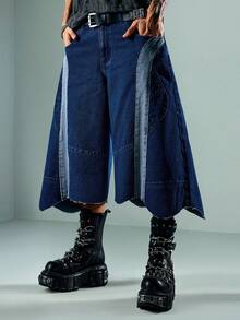 ROMWE MEN Street Life Men's Colorblock Pocket Wide Leg Loose Cropped Denim Jeans - Multicolor - View 6