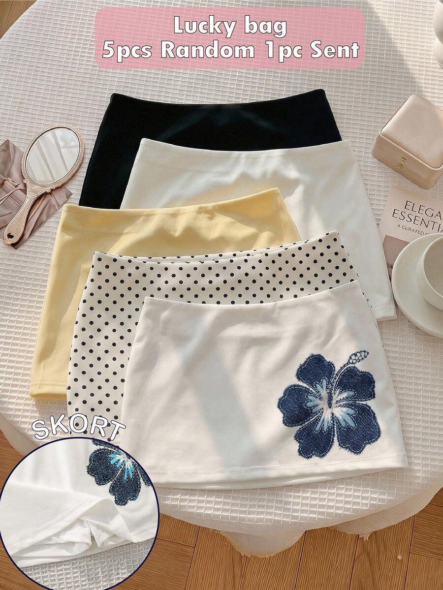 SHEIN 女童新款花卉印花迷你裙,休閒日常美裙 - 白色 - 查看 1