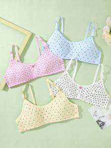 Genkimix Kids 4pcs/Set Tween Girls Cartoon Polka Dot All-Over Print Cute Girls Bra & Underwear Set, Comfortable For All Seasons Autumn Fall - Multicolor - View 4