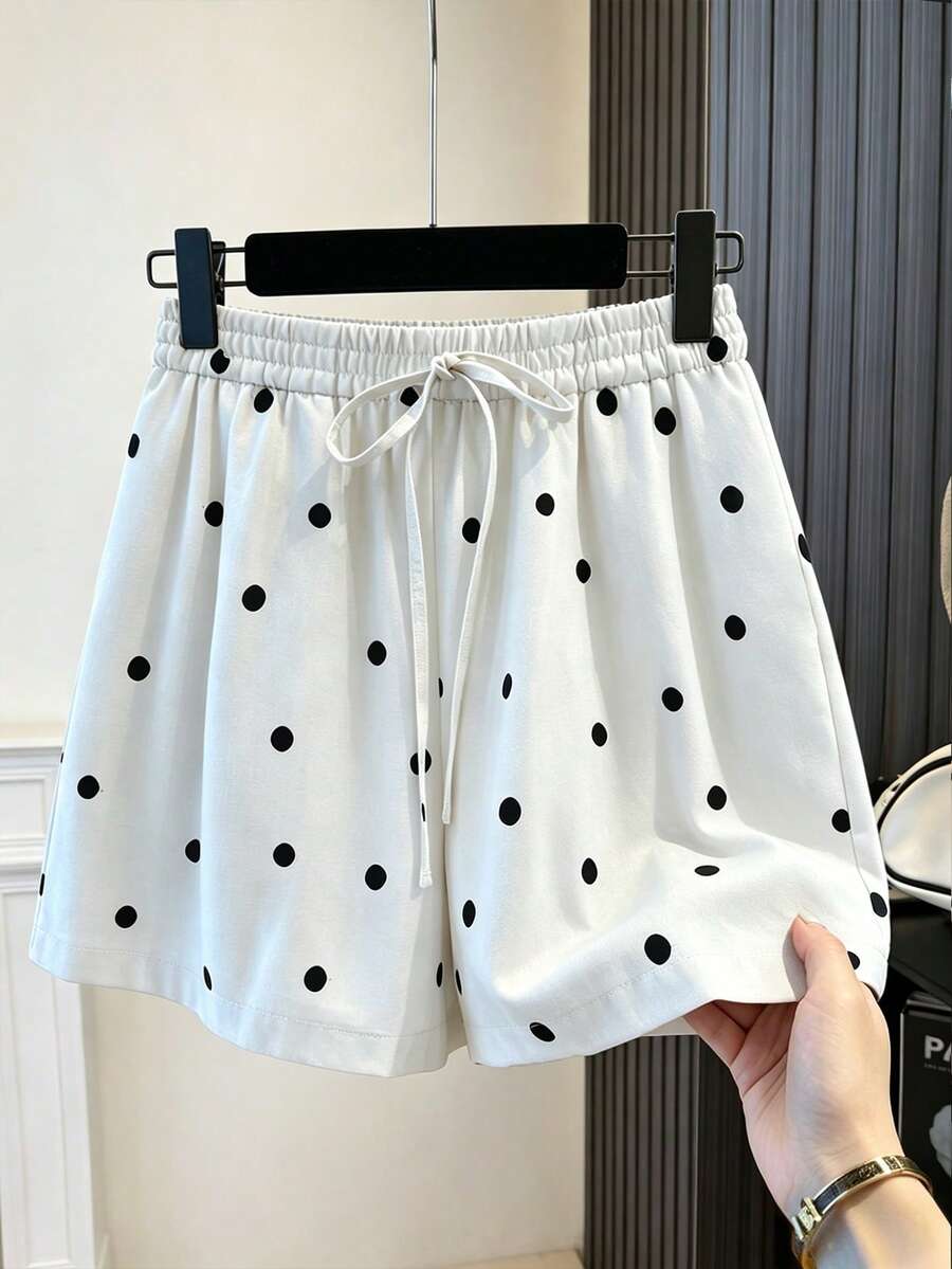 GlowEve CURVE Plus Size Women's Polka Dot Loose Casual Cute Woven Daily Sweet Beach Vacation Lazy Relaxed Vintage Korean Style Commute Shorts Summer - White - View 1