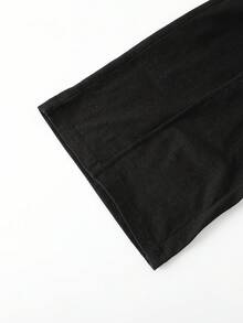 SHEIN 3件套黃色長袖條紋數位印花襯衫、黑色長褲、細肩帶背心，適合春夏戶外穿著 - 黑色 - 查看 4