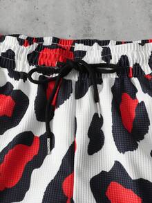 ROMWE MEN Men's Leopard Print Loose Shorts, Summer - White - View 5