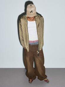 Modcrash 男士连帽防晒夹克，轻便休闲连帽外套，街头风全印花防晒夹克 - 卡其色 - 查看 7