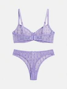 lacRébo Lilac Lingerie Set In Vertical Floral Lace With A Soft Bra And Matching Thong Cute Romantic See Through Lingerie - Purple - View 8
