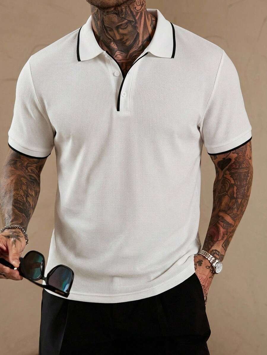 DAZY 男士短袖 Polo 衫 簡約休閒襯衫 夏季 - 白色 - 查看 1