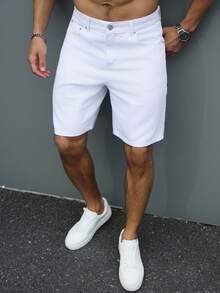 EGENSIO Men's Plus Size Denim Bermuda Wide Leg Shorts With Pockets - White - View 4