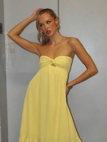 Brooke Lily Gaun Panjang Tanpa Tali Gaya Bohemian, Warna Kuning Bunga Matahari, Musim Semi/Panas, Gaun Kuning Mentega untuk Pesta Elegan - Kuning - View 6