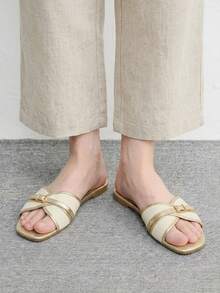 CUCCOO BIZCHIC Women's Fashion Metal Gold Buckle Color Matching Flat Sandals Spring - metallic gold - View 4