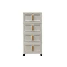Plastic Folding Storage Cabinet, Multi-Layer Double Door Storage Organizer For Living Room, Toys, Lightweight Luxury Design, Multi-Purpose, Classified Storage, Heavy Duty, Casters, Folding Design, Easy Assembly, Suitable For Various Home Scenes - Multicolor - View 15