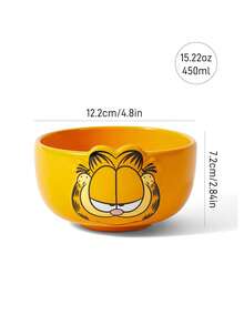 GARFIELD | SHEIN 1个直径4.8英寸/12.2厘米的可爱卡通人物图案谷物碗，15.22盎司/450毫升深汤碗，陶瓷甜点碗，适用于沙拉、意大利面、燕麦片、拉面，可用于微波炉和洗碗机，猫咪图案。 - 橘色 - 查看 4