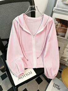 Franclia Women's Spring/Summer Thin Casual Versatile Long Sleeve Hooded Zip-Up Sun Protection Jacket - Pink - View 4
