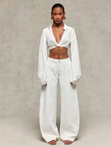 Normani Women's White Jeans With Pockets, Low-Rise Curved-Leg Style, Comfortable 100% Cotton, Straight-Leg Summer Trousers-A Classic, Casual Denim Look. - Beige - View 6