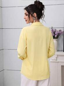 Modelyn Elegant Pastel Yellow 3D Beaded Floral Drop Shoulder Sleeve Blouse For Women Teachers' Day Office Summer - Yellow - View 2