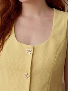 MOTF PREMIUM Gilet boutonné à fleurs texturées pour femmes grandes tailles - Jaune citron - Voir 4