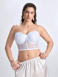 Slumbrini Plus Size Women Lace Bra With Removable Shoulder Strap, Comfortable Non-Slip Underwear - White - View 8