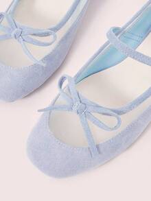 CUCCOO DOLLMOD Retro French Splicing Mesh Bow Elegant Mary Jane Shoes Women's Fashion Simple Commuting Spring New Blue Low Vamp Round Toe Flat Shoes - Light blue - View 4