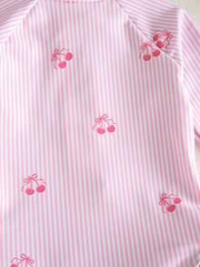 SHEIN Newborn Striped Cherry Print One-Piece Swimsuit - Baby Pink - View 3