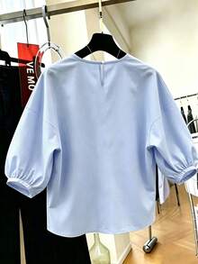 SHEIN Franclia Women's Short Sleeve Floral Print Summer Spring Elegant Romantic Wedding Party Blouse, Elegant Party Light Blue Floral - Multicolor - View 2