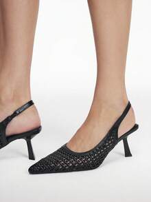 Mnmlis Women's New Woven Vacation Style Back Strap Fashion High Heels Shoes Comfortable Daily Commute Versatile - Black - View 4