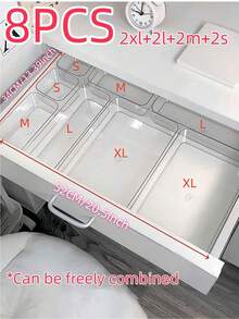 9pcs Minimalist Drawer Storage Boxes, Small Items Organizer Boxes, Makeup & Cosmetic Tools Storage Boxes, Drawer Organizers - Clear - View 14