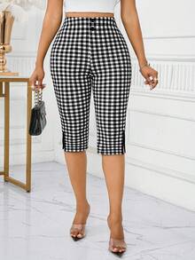 SHEIN Lady 女款格紋高腰休閒百搭日常穿著緊身內搭短褲 - 彩色 - 查看 6