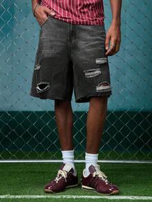 EVRINFINITE Men's Casual Washed Ripped Loose Fit Distressed Gray Denim Shorts For Husband, Boyfriend Gifts Work Going Out Urban Vacation  Jorts Men - Dark Grey - View 2