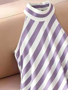 SHEIN Franclia Damen-Maxikleid im französischen eleganten Stil, gewebter schwarz-weiß gestreifter Stoff, Neckholder, ärmellos, Sommerkleid für Damen, Sommeroutfit, Strandoutfit, Strandkleid, Ausflugskleid, Urlaubsoutfit für Damen, Urlaubskleid, lässiges Damenkleid, Pendleroutfit für Damen, Bürooutfit für Damen, gesellschaftliches Kleid, Arbeitskleid, Bürokleidung für Damen, Businesskleidung für Damen, Arbeitskleidung für Damen, Arbeitskleid für Damen, neues Sommerkleid für Damen - Violett - Übersicht 3