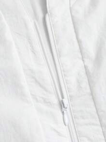 Sweetra Blusa de mujer nueva de algodón puro blanco, minimalista, corte ajustado, para oficina y desplazamientos, elegante, estilo de alta inteligencia, diseño de doble cremallera, manga corta y cuello en V - Blanco - Ver 6