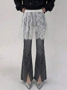 FRIFUL Women's Solid Color Sheer Lace Layered Skirt - White - View 11