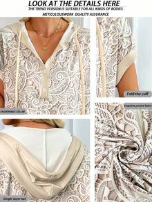 SHEIN LUNE Camiseta con capucha de verano casual para mujer con estampado de encaje falso - Albaricoque - Ver 4