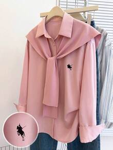 SHEIN 青少年女孩 2 合 1 小馬印花開學季襯衫 - 粉色 - 查看 2
