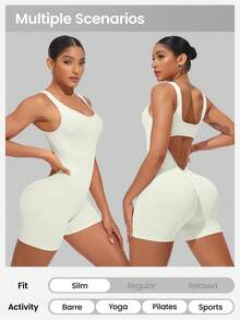 SHEIN Sports 女士健身连体衣，紧身时尚舞蹈瑜伽服 - 米色 - 查看 5